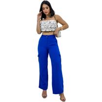 Calça Feminina Alfaiataria Jogger Soltinha Cargo Com Bolsos