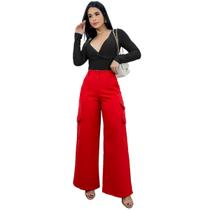 Calça Feminina Alfaiataria Jogger Soltinha Cargo Com Bolsos