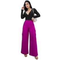 Calça Feminina Alfaiataria Jogger Soltinha Cargo Com Bolsos