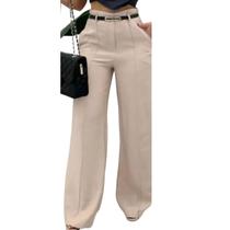 Calça Feminina Alfaiataria Pantalona Com Cinto Elegante