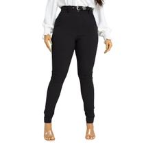 Calça Feminina Alfaiataria Preto Social Bengaline Cintura Alta Com Cinto Premium Qualidade