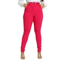 Calça Feminina Alfaiataria Social Bengaline Cintura Alta Rosa Com Cinto Premium Qualidade