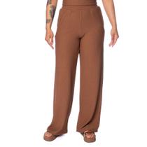 Calça Feminina Babicat Wide Leg Texturizada Marrom Escuro Calça Feminina Babicat Wide Leg Texturizada Marrom Escuro