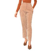 Calça Feminina Biamar Reta Veludo Cotelê Bege Claro