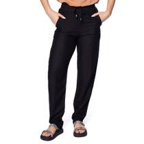 Calça Feminina Bruna e Bia Linho Reta com Cordão Preto Calça Feminina Bruna e Bia Linho Reta com Cordão Preto