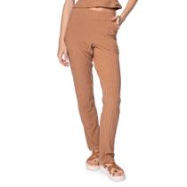 Calça Feminina Bruna e Bia Malha Canelada Reta Marrom Claro Calça Feminina Bruna e Bia Malha Canelada Reta Marrom Claro