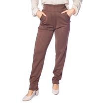 Calça Feminina Bruna e Bia Risca de Giz Marrom