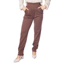 Calça Feminina Bruna e Bia Risca de Giz Marrom