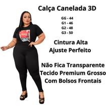 Calça Feminina Canelada Plus Size 3D Modeladora Cintura Alta Elástico na Cintura Zero Transparência