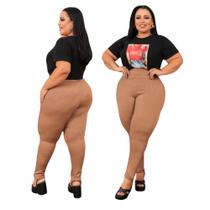 Calça Feminina Canelada Plus Size 3D Modeladora Cintura Alta Elástico na Cintura Zero Transparência