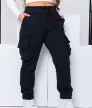 Calça feminina cargo jogger moletom elástico na cintura estilo - Filó Modas