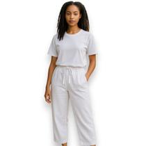 Calça Feminina Casual Chique Branca Tecido Mole Tam Único Veste P M G - Portal Modas