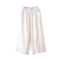 Calça feminina casual e versátil estilo preguiçoso com bolsos leve cintura alta solta cortada capris Calça feminina casual e versátil estilo preguiçoso com bolsos leve cintura alta solta cortada capris