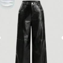 Calça Feminina Casual Elegante em Couro PU Sintético - Alta Qualidade