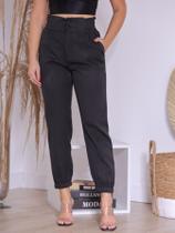 Calça Feminina Cenoura Com Abotoamento Duplo Casual