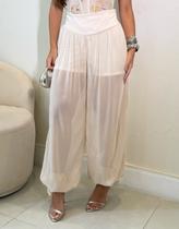 Calça Feminina Chiffon Tule Shortinho Forrado Amarração Tendência Moda Gringa