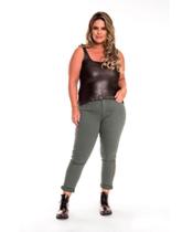 Calça Feminina Cigarrete Sarja Plus Aplicação Calça Feminina Cigarrete Sarja Plus Aplicação