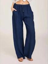 Calça Feminina Cintura Alta - Algodão e Linho - Perna Larga - Casual e Respirável