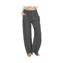 Calça Feminina Cintura Alta - Algodão e Linho - Perna Larga - Casual e Respirável