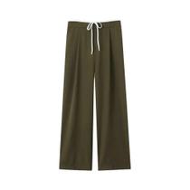 Calça Feminina Cintura Alta e Perna Larga - Cintura Dupla, Cordão e Bolsos Laterais