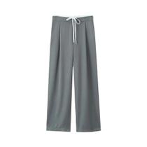 Calça Feminina Cintura Alta e Perna Larga - Cintura Dupla, Cordão e Bolsos Laterais