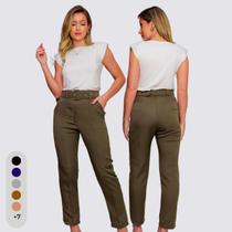 Calça Feminina Clochard Alfaiataria Com Cinto Forrado