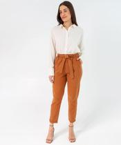 Calça Feminina Clochard Sarja Reta Bolsos Marrom-40025 Calça Feminina Clochard Sarja Reta Bolsos Marrom-40025