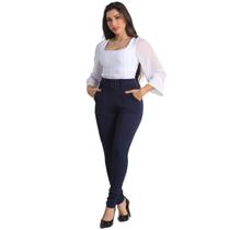 Calça Feminina Crepe Calca Com Cinto Forrado Skinny Cintura Alta Social Bolso