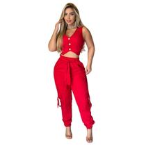 Calça Feminina + Cropped de Alfaiataria Cores Calça Feminina + Cropped de Alfaiataria Cores