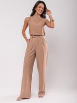 Calça Feminina de Alfaiataria Wide Leg Bege Salvatore Fashion