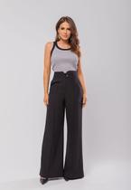 Calça Feminina de Alfaiataria Wide Leg Preto Salvatore Fashion