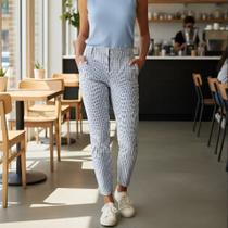 Calça Feminina em Alfaiataria Estampada Cintura Média - Azul Hering