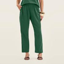 Calça Feminina Em Linho Com Bolsos Endless Verde Calça Feminina Em Linho Com Bolsos Endless Verde