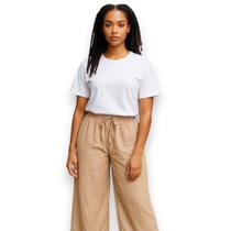 Calça Feminina Estilo Linho Pantacourt Bege Soltinha Verão Tam. Único - Portal Modas