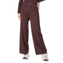 Calça Feminina Facinelli Pantalona Canelado Marrom Escuro