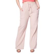 Calça Feminina Facinelli Wide Leg Textura Listras Rosa Claro