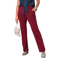 Calça feminina flare, detalhe na frente de vinco, moletinho