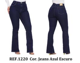 Calça Feminina Flare Jeans Elastano Plus size Cintura Alta Malloy