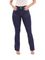 Calça Feminina Flare Jeans Escuro com Pocket Strass