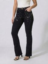Calça Feminina Flare Jeans Preto com Cós de Strass e Pedraria Mix Premium Calça Jeans Boca de Sino Tamanho:42Gênero:Fem Calça Feminina Flare Jeans Preto com Cós de Strass e Pedraria Mix Premium Calça Jeans Boca de Sino Tamanho:42Gênero:Fem