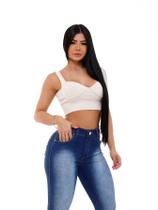 Calça Feminina Flare Jeans Simples Detalhe de Risco - Pthirillo