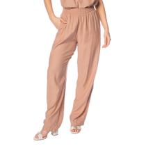 Calça Feminina Giraffe Linho Reta Filete Lateral Marrom Claro