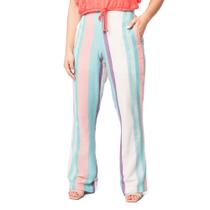 Calça Feminina Giraffe Reta Listrada Bege/azul Calça Feminina Giraffe Reta Listrada Bege/azul