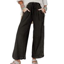 Calça Feminina Hixiaohe Wide Leg de Cintura Alta Calça Feminina Hixiaohe Wide Leg de Cintura Alta