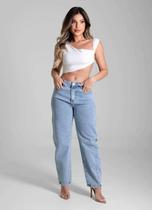 Calça Feminina Jeans Barrel Sawary Premium Original Cintura Alta Moda 281567