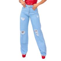 Calça Feminina Jeans Best Jeans Premium Wide Leg Com Rasgos Destroyed