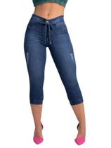 Calça Feminina Jeans Capri Modeladora Cordão Torcido