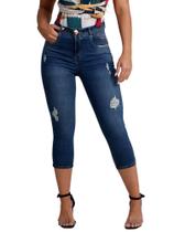 Calça Feminina Jeans Capri Skinny Rasgada Niina Safira Modeladora