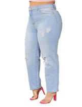 Calça Feminina Jeans Claro Cós Alto Premium Plus Size