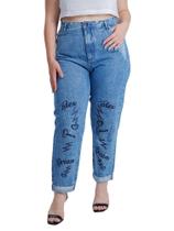 Calça Feminina Jeans Cropped Slouchy Hype Plus Size Estampada